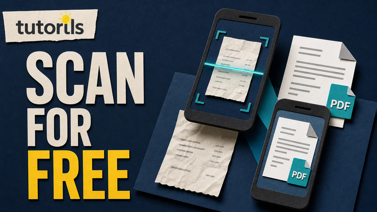 Paper-craft smartphones scanning receipts into clean PDF pages
