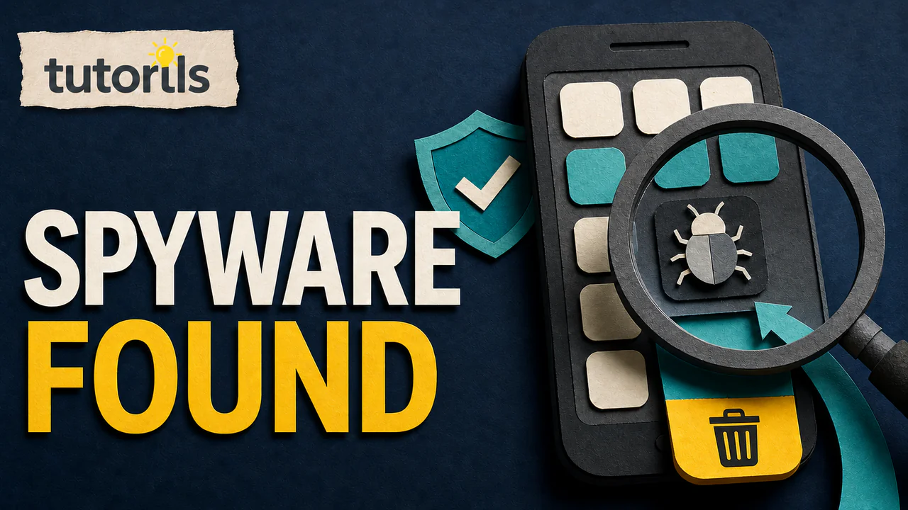 Paper-craft smartphone with spyware found under a magnifying glass