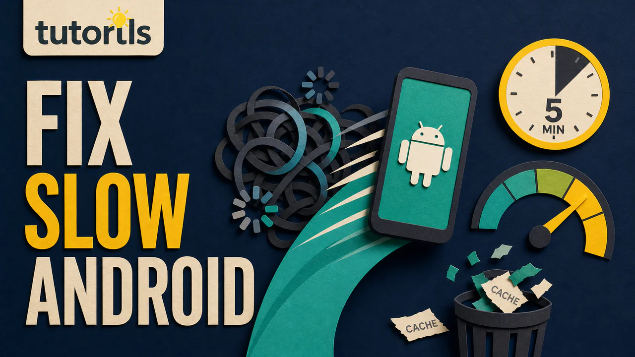 Paper-craft Android phone escaping slow loading rings into a fast path