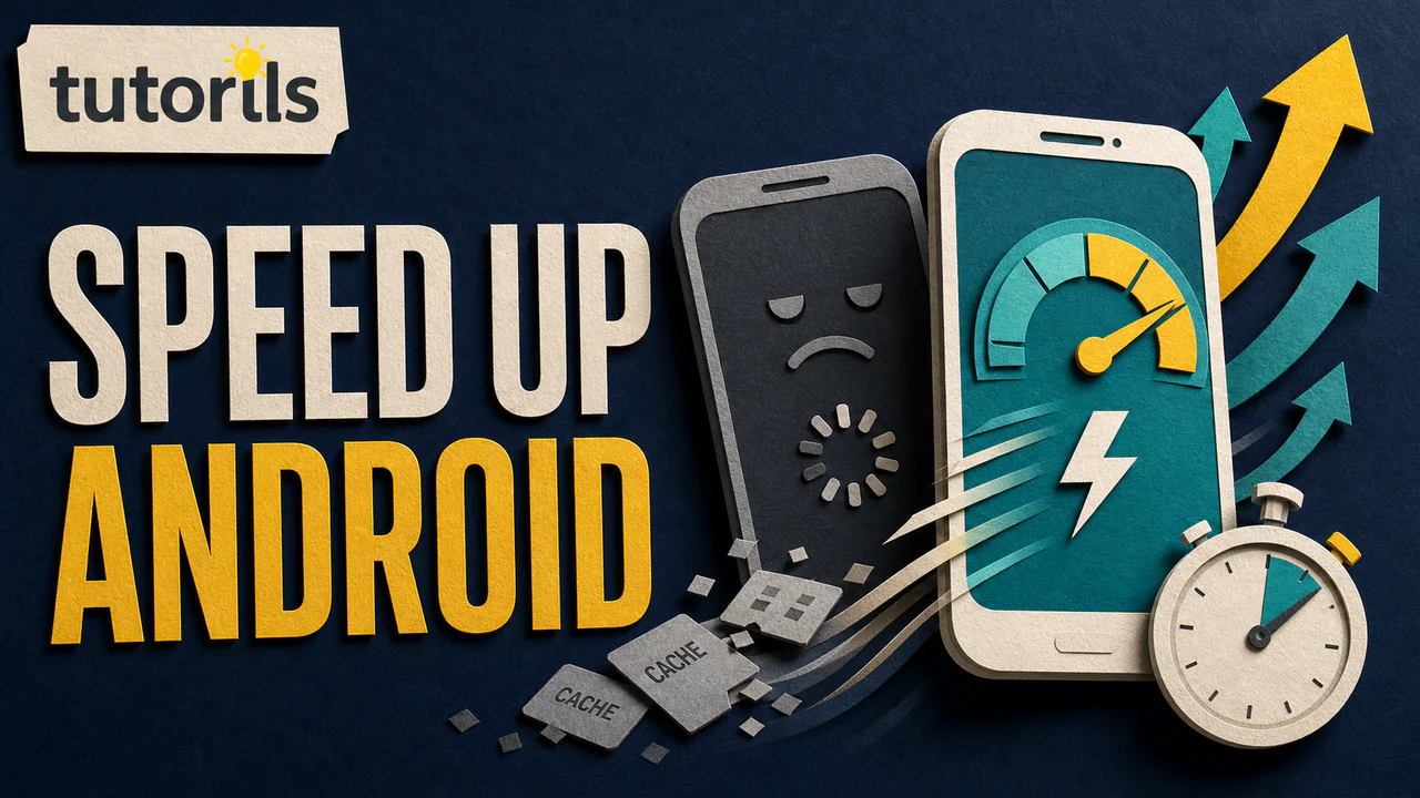 Paper-craft Android phone accelerating past loading screens and cache files