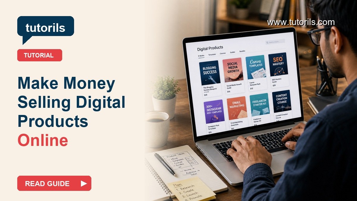 Make Money Selling Digital Products Online realistic tutorial cover